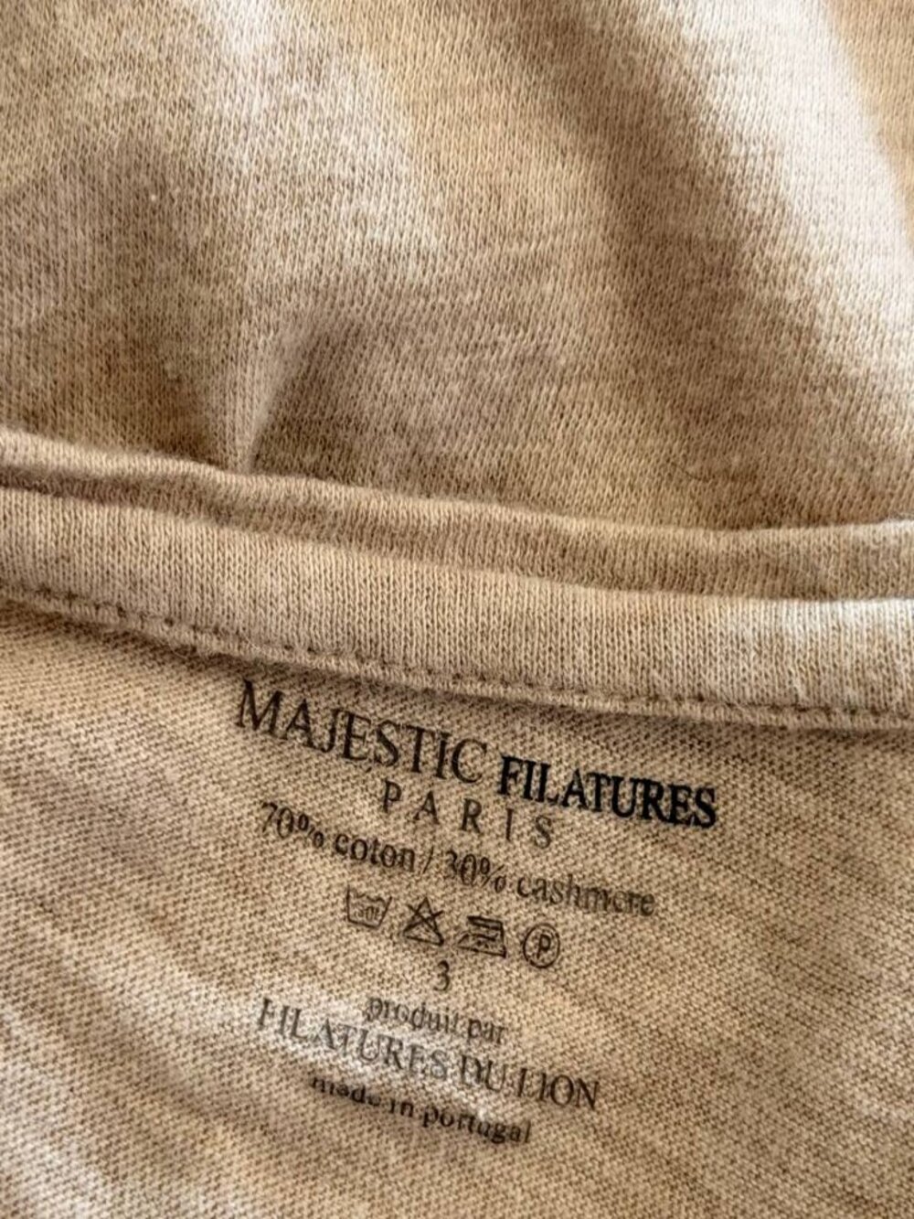 Majestic Filatures Paris Beige Cotton Cashmere Long Sleeve Tee Basic Luxe - Picture 5 of 6
